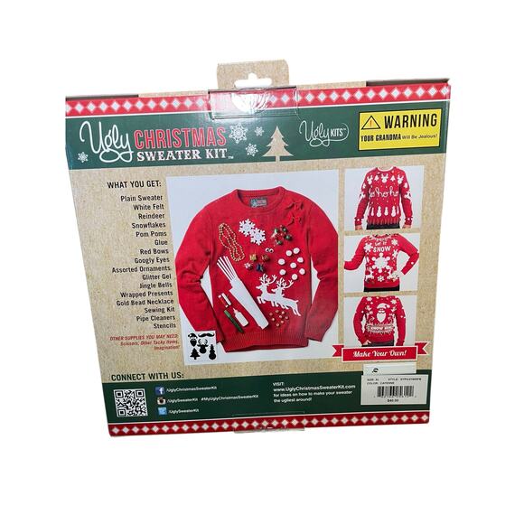 NWT Ugly Christmas Sweater Kit Men XL Women XXL Red Knit Sweater Reindeer Snow - Picture 6 of 11